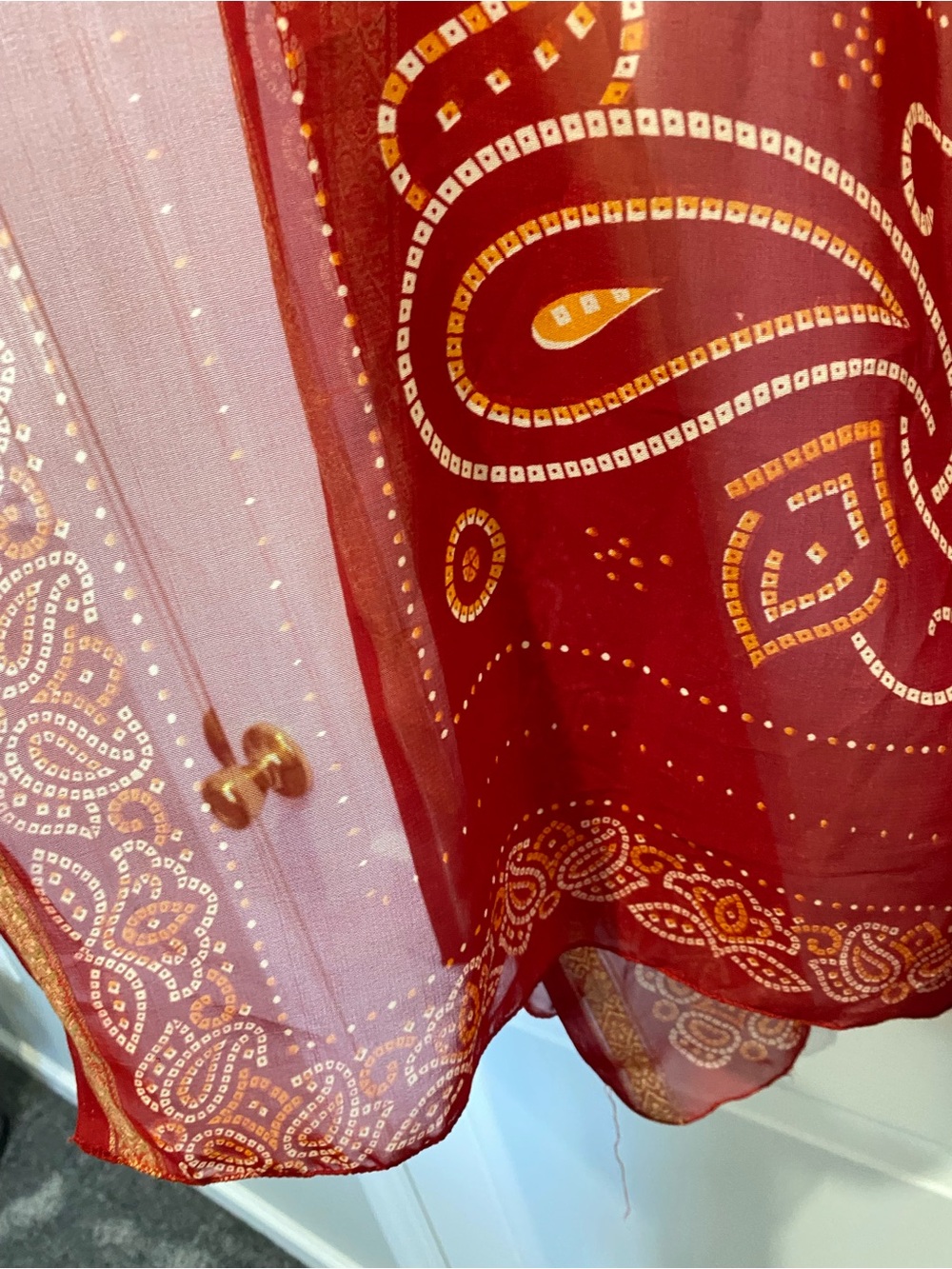 Red and Cream Patterned Scarf Wrap - Picture 3 of 6
